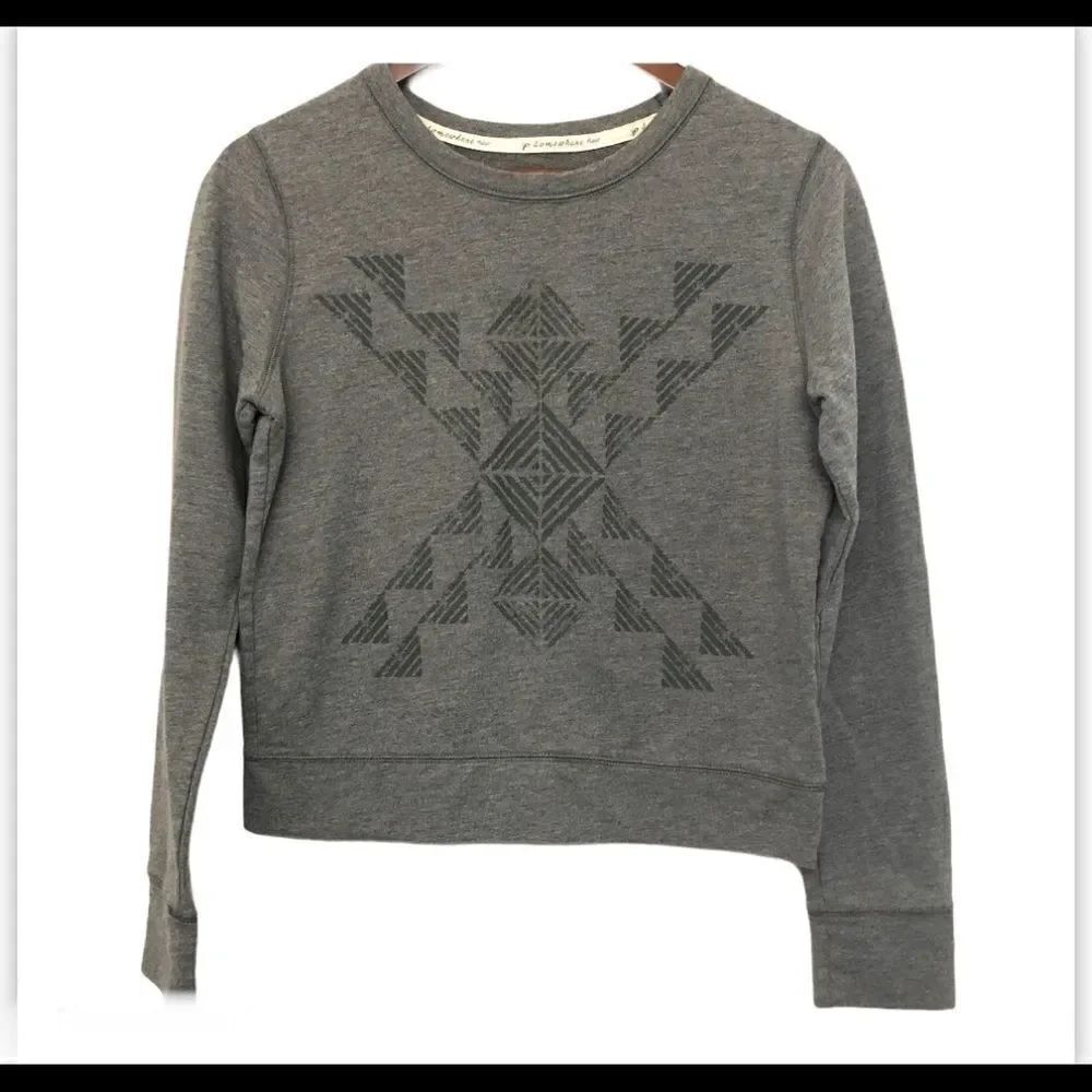 Toms Aztec Gray crewneck long sleeve cropped pullover Sweatshirt -M - Picture 3 of 9
